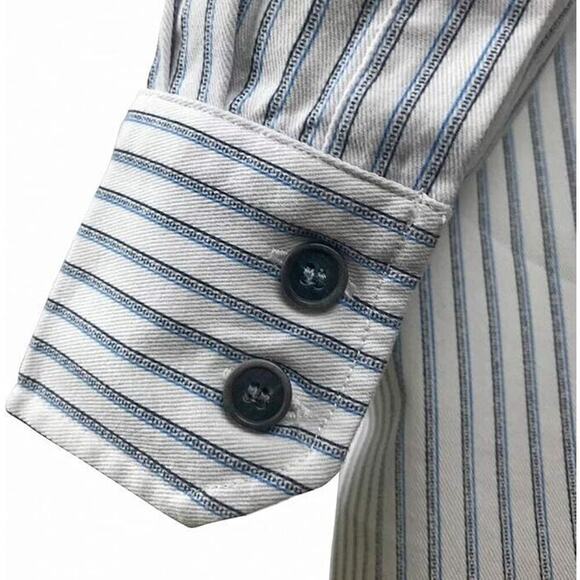 Celtic Ranchwear Grandfather Shirt Blue White Stripe XL Cotton Casual - Picture 4 of 8